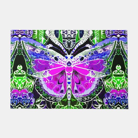 Butterfly en Medallion Batik Pattern in Violet Deurmat (Voorkant)