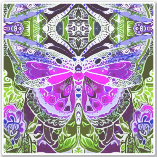 Butterfly en Medallion Batik Pattern in Violet Sticker (Voorkant)