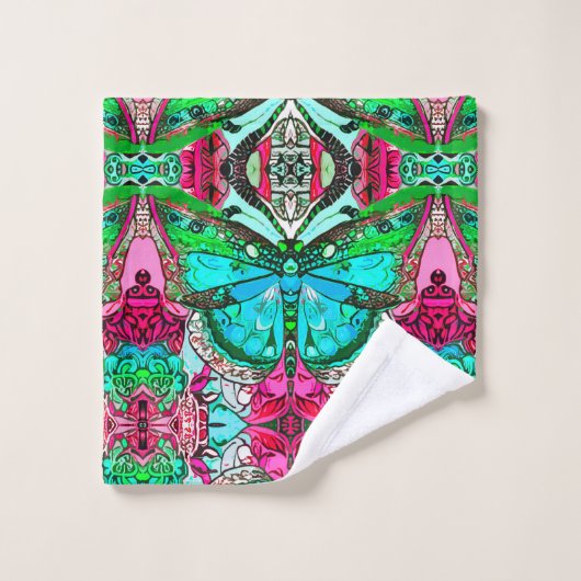 Butterfly en Medallion Batik Pattern Turquoise Bad Handdoek (Wasdoekje)