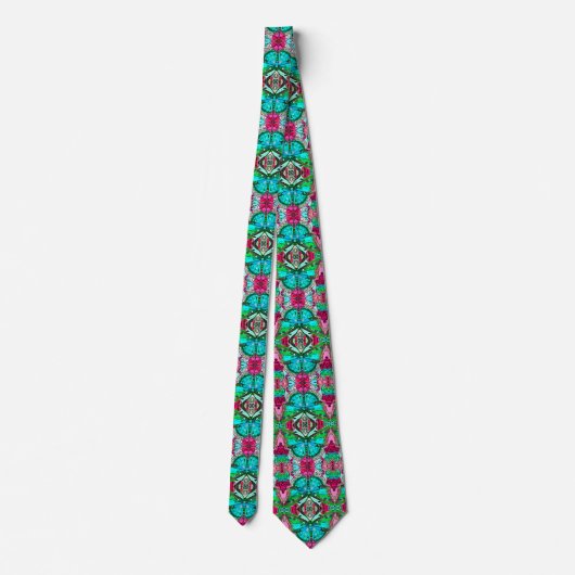 Butterfly en Medallion Batik Pattern Turquoise Stropdas (Achterkant)