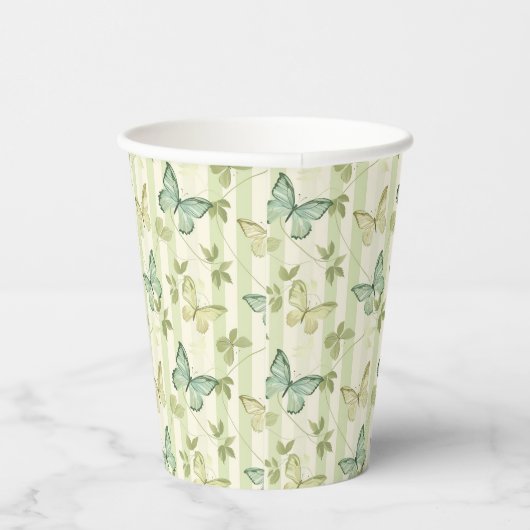 Butterfly en Stripes Groene Verjaardag Papier Cups Papieren Bekers (Rechts)