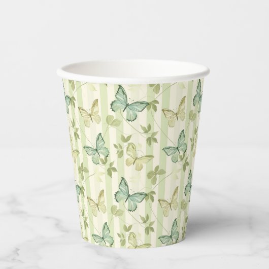Butterfly en Stripes Groene Verjaardag Papier Cups Papieren Bekers (Voorkant)