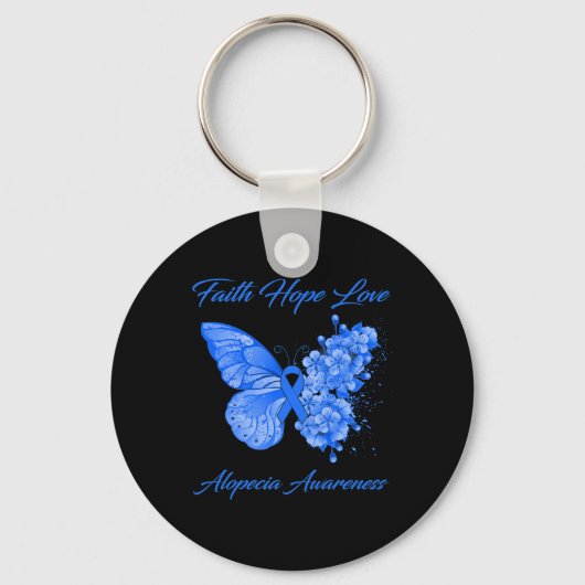 Butterfly Faith Hope Love Alopecia Awareness Sleutelhanger (Voorkant)