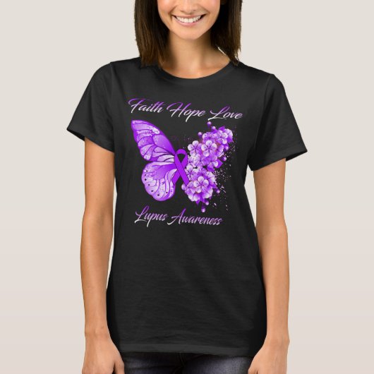 Butterfly Faith Hope Love Lupus Awareness T-shirt (Voorkant)