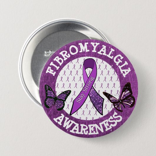 Butterfly Fibromyalgia Awareness Ribbon Button (Voorkant /achterkant)