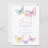 Butterfly First Birthday Girl Invitation (Devant)