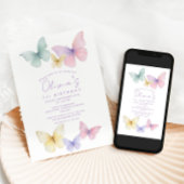 Butterfly First Birthday Girl  Invitation Kaart