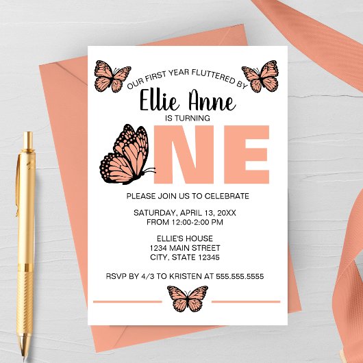 Butterfly First Birthday Invitation
