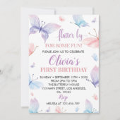 Butterfly First Birthday Invitation Girl Whimsical (Devant)