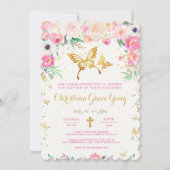 Butterfly Floral Baptism Invitation Kaart (Voorkant)
