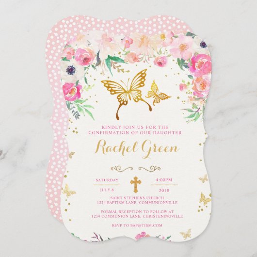 Butterfly Floral Confirmation Invitation Kaart (Voorkant / Achterkant)