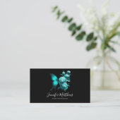Butterfly Floral Elegant Script Zwart Visitekaartje (Staand voorkant)