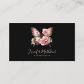 Butterfly Floral Elegant Script Zwart Visitekaartje (Voorkant)