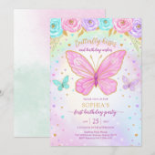 Butterfly Floral Girl Birthday Invitation (Devant / Derrière)