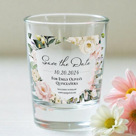 Butterfly Floral Lijst Quinceanera Bewaar de datum Shot Glas