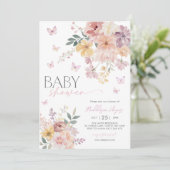 Butterfly Floral Peach Roze Paarse Baby shower Kaart (Staand voorkant)