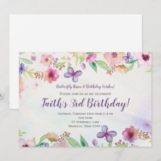 Butterfly Floral Waterverf Verjaardagsuitnodiging Kaart