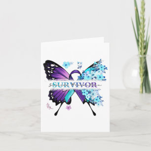 Butterfly Flowers Blauwgroen &amp; Paarse Ribbon S Kaart