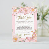 Butterfly & Flowers Pink Leuk bedankje Bedankkaart (Staand voorkant)