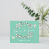 Butterfly & Flowers Spring Wedding Bedankt Briefkaart (Staand voorkant)