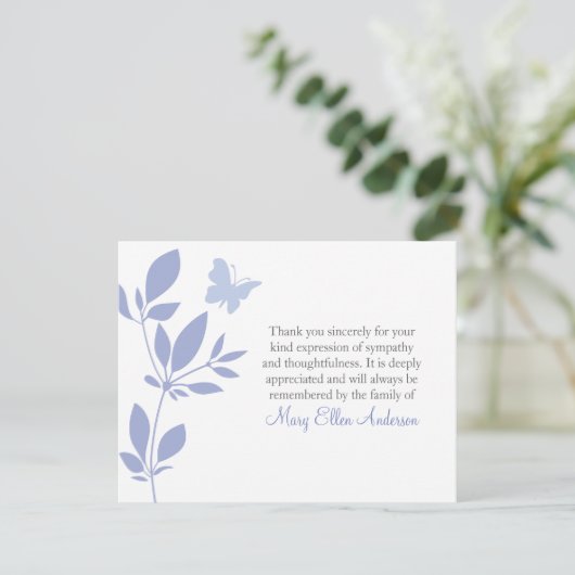 Butterfly Funeral Note Card Flat Bereavement Note Bedankkaart (Staand voorkant)