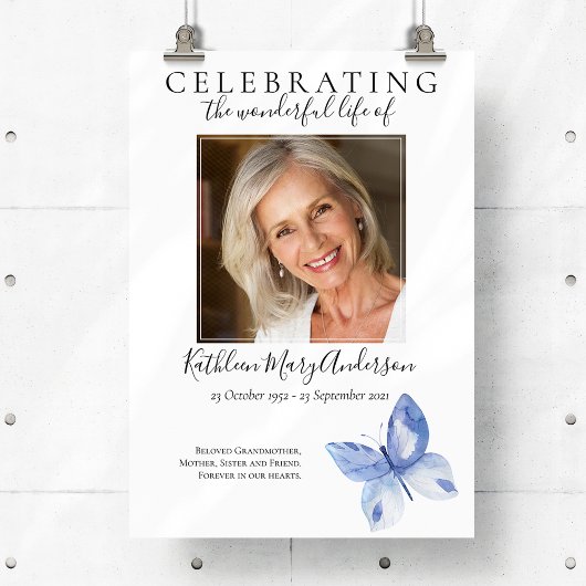 Butterfly Funeral Welcome Sign Poster