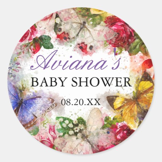 Butterfly Garden Baby shower Envelope Seal Ronde Sticker (Voorkant)