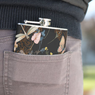 Butterfly Garden Bruiloft Zwart Heupfles