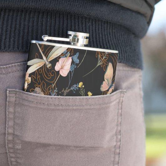 Butterfly Garden Bruiloft Zwart Heupfles (Voorbeeld)