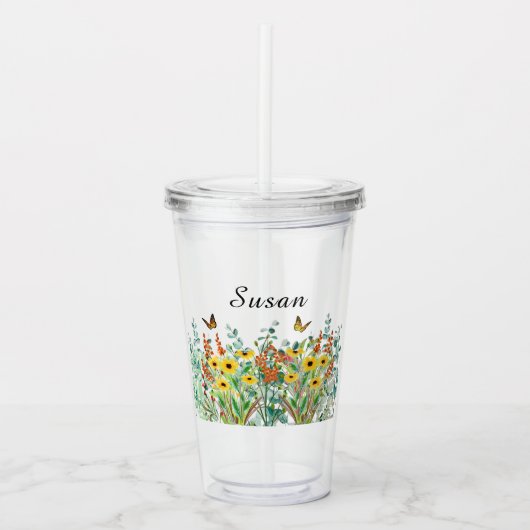 Butterfly Garden Flowers gepersonaliseerd Acryl Drinkbeker (Voorkant)