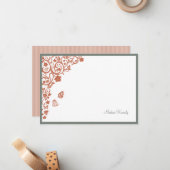 Butterfly Garden Peach Stripe Script Name Note Car Notitiekaartje (Voorkant / Achterkant in situ)