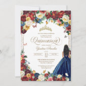 Butterfly Garden Royal Blue Floral Quinceanera Kaart (Voorkant)