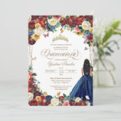 Butterfly Garden Royal Blue Floral Quinceanera Kaart (Staand voorkant)