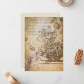 Butterfly gegraveerd Botanisch Notitiekaartje (Voorkant / Achterkant in situ)