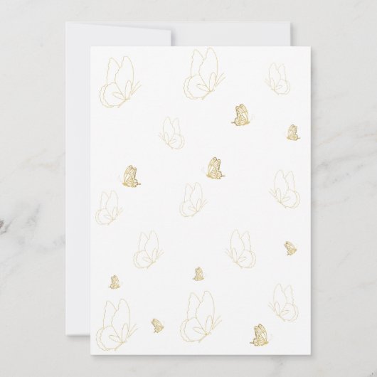 Butterfly Gold Baby Meisje Douche Kaart (Achterkant)