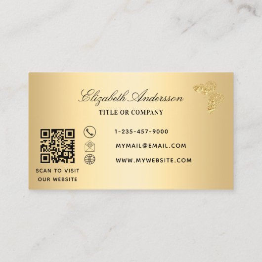 Butterfly gold QR code elegant script Visitekaartje (Achterkant)