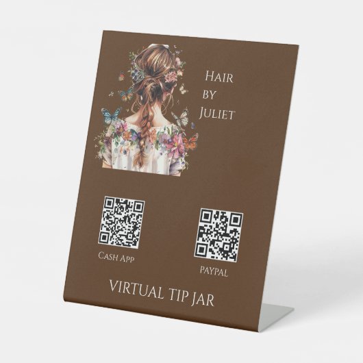 Butterfly Hair QR Code Virtual Tip Jar Tafelblad Reclamebord Met Voetstuk (Voorkant)