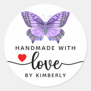 Butterfly Handgemaakt met Love Classic Round Stick Ronde Sticker