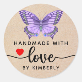Butterfly Handgemaakt met Love Ronde Sticker