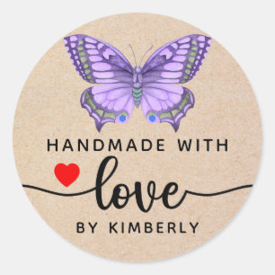 Butterfly Handgemaakt met Love Ronde Sticker
