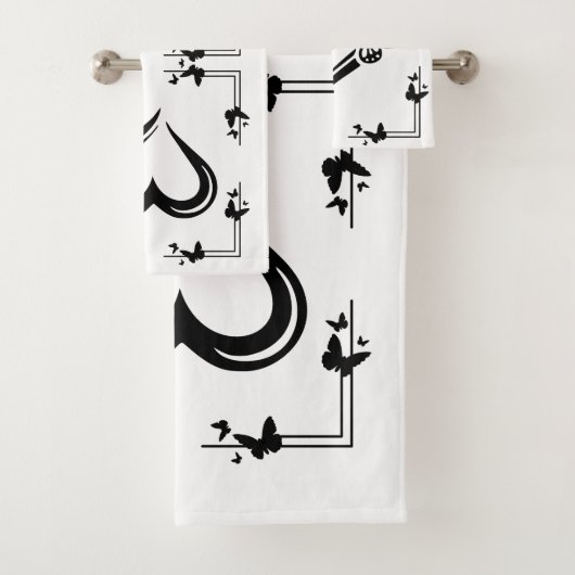 "Butterfly & Heart" Bath Towell Set Bad Handdoek (Insitu)