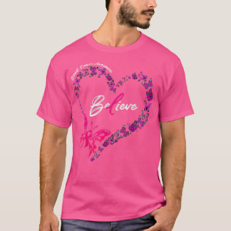 Butterfly Heart Beleive Pink Ribbon Breast Cancer T-shirt
