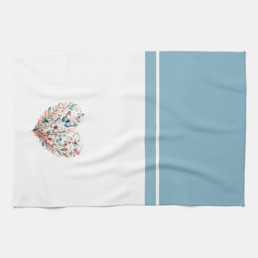 Butterfly Heart Blauw Wit Theedoek (Horizontaal)