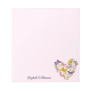 Butterfly Heart Feminine Pastel Roze Script Name Notitieblok