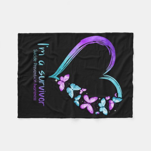 Butterfly Heart I'm a Survivor Suicide Prevention Fleece Deken (Voorkant (Horizontaal))