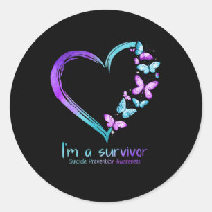 Butterfly Heart I'm a Survivor Suicide Prevention Ronde Sticker