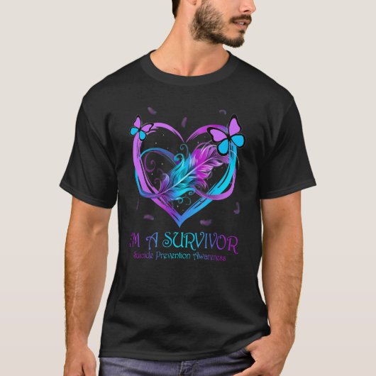 Butterfly Heart I'm a Survivor Suicide Prevention T-shirt (Voorkant)