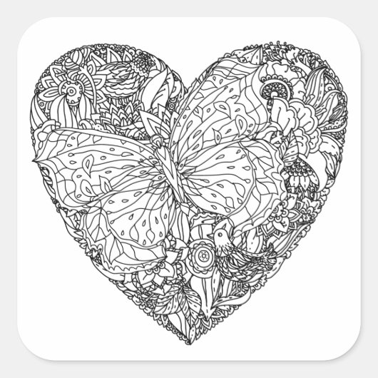 Butterfly Heart Patroon Vierkante Sticker (Voorkant)
