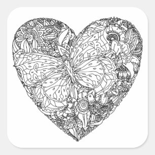 Butterfly Heart Patroon Vierkante Sticker