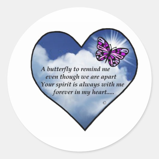 Butterfly Heart Poem Ronde Sticker (Voorkant)